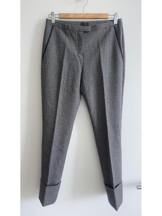 Theory Pants - Theory Wool Plaid Ankle Pants Cuffed Trousers Size 2 Gray Brown Tailored